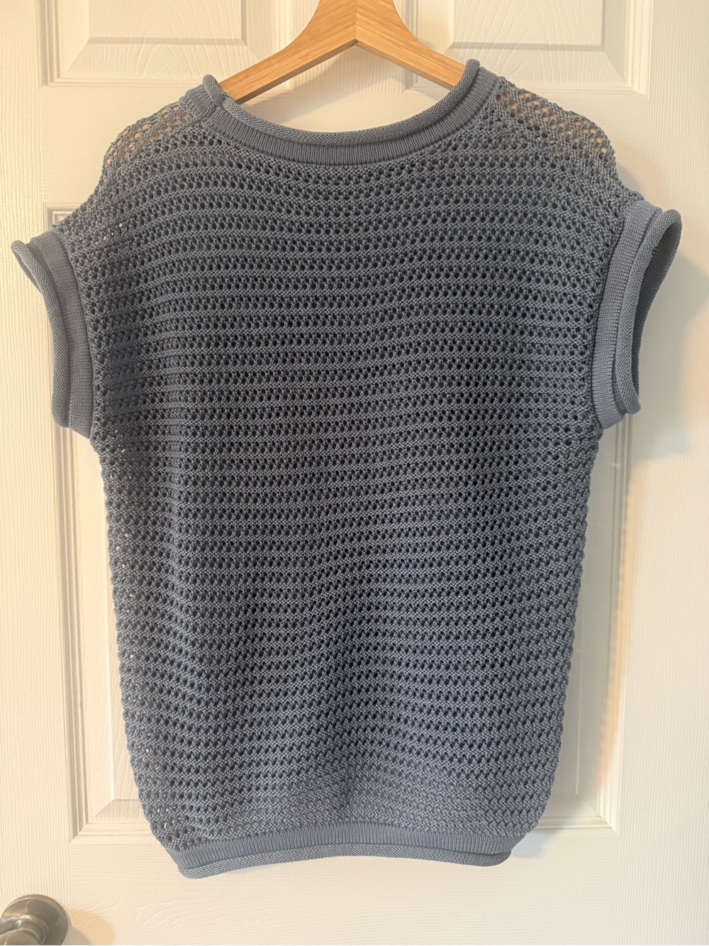 SHEIN Dusty Blue Open-Knit Short Sleeve Sweater